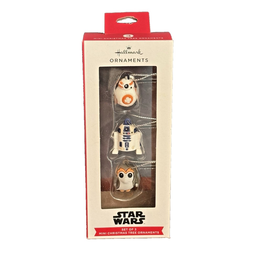 Hallmark Star Wars Mini Christmas Tree Ornament Set of 3 BB-8 R2-D2 Porg NIB F/W